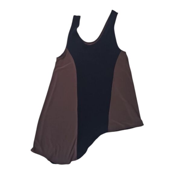 Sympli Two-Tone Asymmetrical Tank Top Sz 8 Black Brown Artsy Layering Lagenlook - Picture 3 of 14
